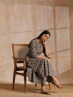 Thumbnail for trueBrowns Clay Dabu Zig-Zag Motifs Print Cotton Flared Kurta Pant Set - Distacart