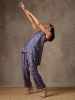 Thumbnail for trueBrowns Blue Pink Printed Silk Co-Ord Set - Distacart