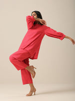 Thumbnail for trueBrowns Bright Pink Slub Texture Baggy Sleeve Co-Ord Set - Distacart