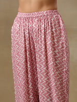 Thumbnail for trueBrowns Light Mauve Bandhani Printed Silk Kaftan Kurta Pant Set - Distacart