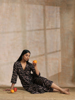 Thumbnail for trueBrowns Black Fish Bagru Print Cotton Angrakha Pant Set - Distacart