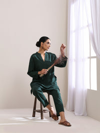 Thumbnail for trueBrowns Dark Green Dobby Relaxed Fit Co-Ord Set - Distacart