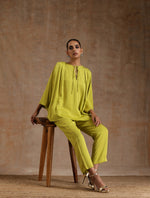 Thumbnail for trueBrowns Lime Modal Satin Shoulder Pleat Co-Ord Set - Distacart