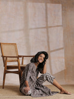 Thumbnail for trueBrowns Clay Dabu Zig-Zag Motifs Print Cotton Kurta Pant Set - Distacart