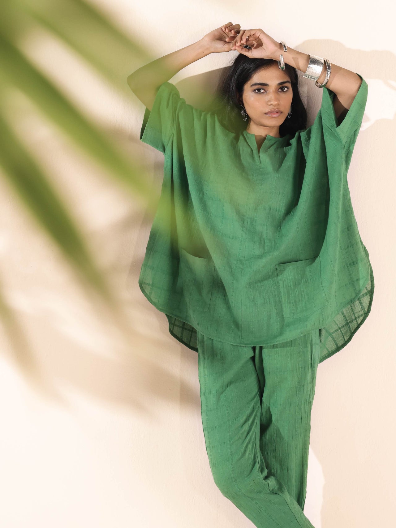 trueBrowns Green Cotton Dobby Oversized Co-ord Set - Distacart