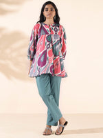 Thumbnail for trueBrowns Green Cotton Ikat Flared Co-ord Set - Distacart