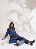 Thumbnail for trueBrowns Blue Cotton Print Top & Pants Co-ord Set - Distacart