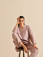 Thumbnail for trueBrowns Grey Silk Texture Relaxed Co-Ord Set - Distacart