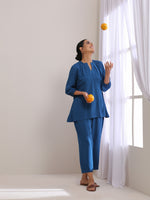 Thumbnail for trueBrowns Classic Blue Dobby Pleated Co-Ord Set - Distacart