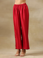 Thumbnail for trueBrowns Maroon Textured Silk Front Slit Kurta Pant Set - Distacart