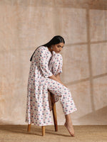 Thumbnail for trueBrowns White With Pink Blue Buta Block Print Cotton Kurta Pant Set - Distacart
