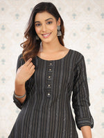 Thumbnail for Ode by House of Pataudi Striped Round Neck Straight Cotton Kurta - Distacart