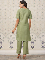 Thumbnail for Ode by House of Pataudi Striped Regular Gotta Patti Kurta With Trousers - Distacart