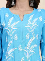 Thumbnail for HOUSE OF KARI Floral Embroidered Chikankari Pure Cotton Straight Kurta With Trousers - Distacart