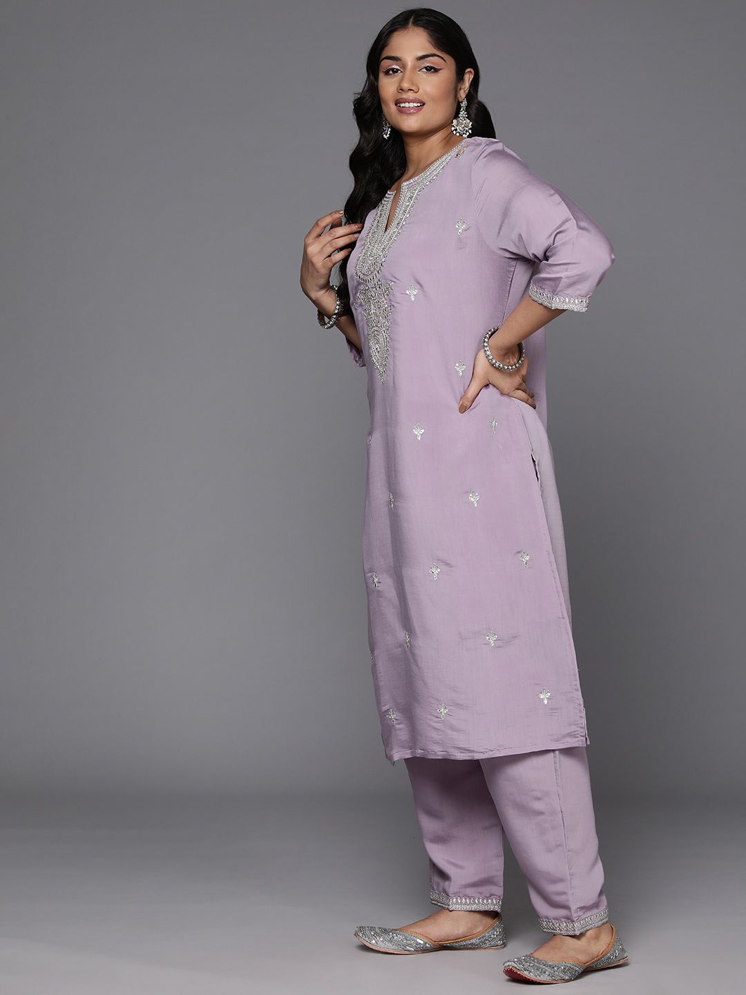Indo Era Plus Size Embroidered Regular Sequinned Kurta with Trousers & With Dupatta