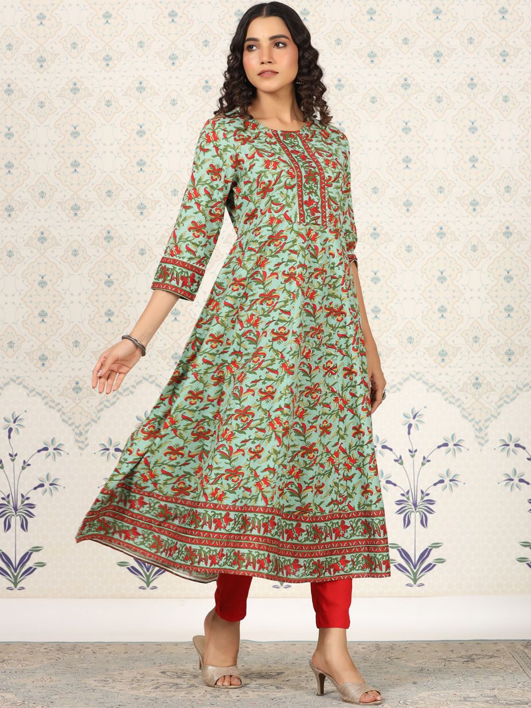 Ode by House of Pataudi Floral Printed Anarkali Kurta - Distacart