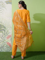 Thumbnail for Vishudh Yellow Round Neck Embellished Straight Kurta & Palazzos With Dupatta - Distacart