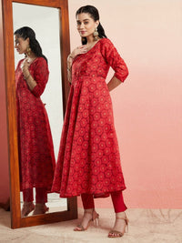 Thumbnail for Aks Ethnic Motifs Printed Sequined Detailed Chanderi Silk Anarkali Kurta - Distacart