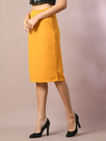 Thumbnail for Myshka Women's Yellow Solid Knee Length Party Embellished Skirts - Distacart