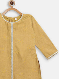Thumbnail for Ahalyaa Mustard Crepe Straight Kids Kurta Palazzo Set For Girls - Distacart