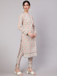 Thumbnail for Aks Floral Printed Pure Cotton Kurta With Trousers - Distacart