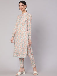 Thumbnail for Aks Floral Printed Pure Cotton Kurta With Trousers - Distacart