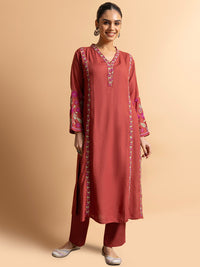 Thumbnail for HOUSE OF KARI Floral Embroidered Regular Chikankari Kurta with Trousers - Distacart