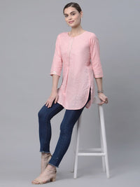 Thumbnail for Ahalyaa Women Baby Pink Beautiful Pure Cotton Printed Tunic - Distacart
