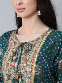 Thumbnail for Anubhutee Teal Ethnic Motifs Printed Empire Thread Work Pure Cotton Kurta with Trousers & With Dupatta - Distacart