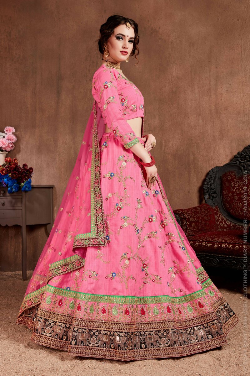 Aastha Fashion Women's Elegant Pink Designer Embroidered Bridal Wear Lehenga Choli - Distacart