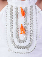 Thumbnail for Lil Drama Janmashtami White Girls Cotton Kurta and Orange Dhoti Ethnic Set - Distacart