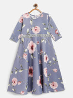 Thumbnail for Ahalyaa Light Blue Digital Print Floral Kids Dress For Girls - Distacart
