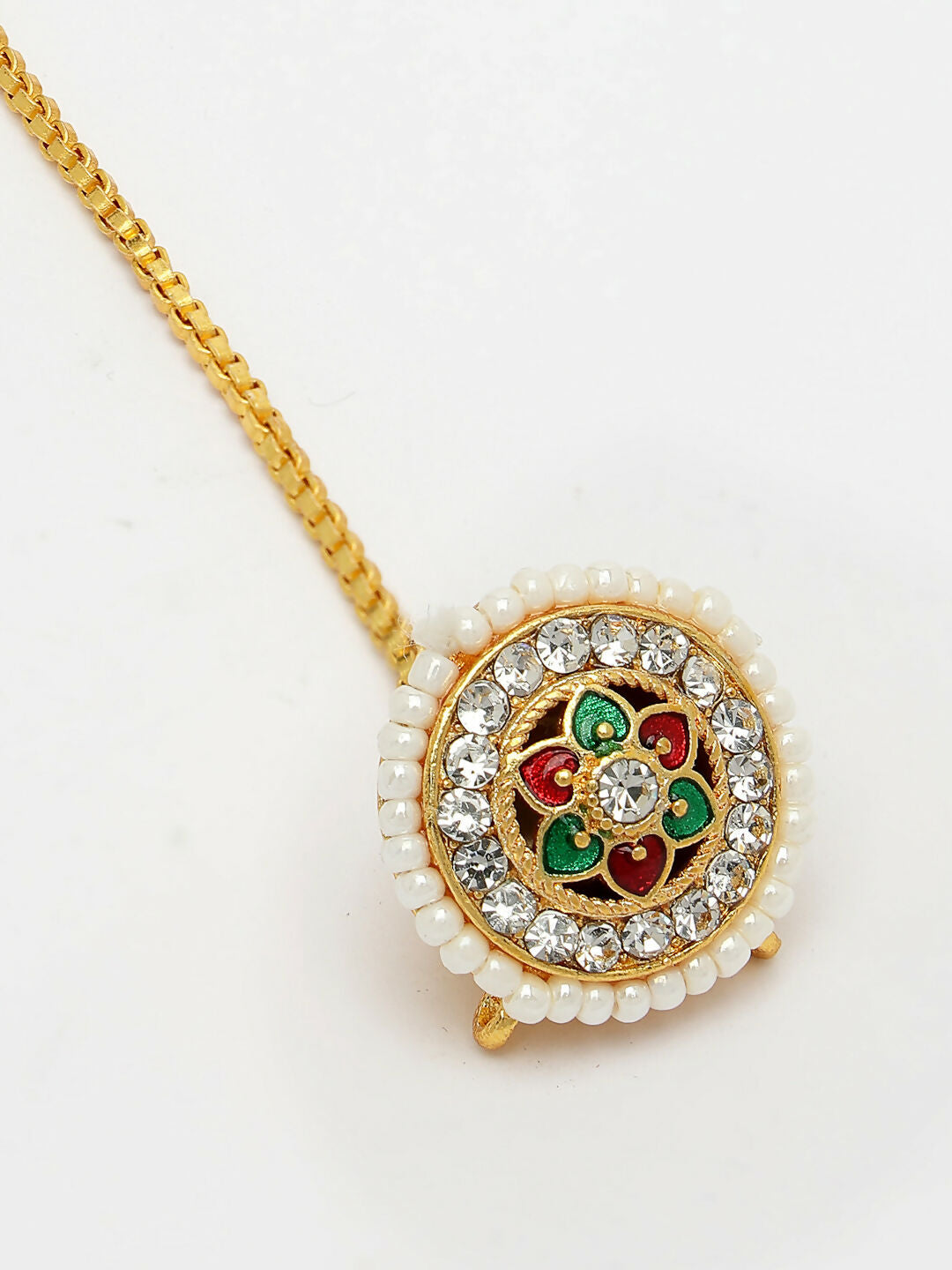 NVR Women's Gold-Plated CZ Stone-Studded Borla Maang Tikka