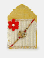 Thumbnail for NVR Men Set of 2 Gold-Toned Ganesha Stone-Studded Rakhi With Roli Chawal & Chocolate - Distacart