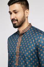 Thumbnail for Ethnic India Blue Men's Kurta Ethnic Motifs Polyester - Distacart
