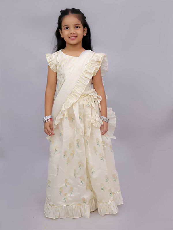 Lil Drama Mishti Off White Lehanga Choli Dupatta Set For Girls