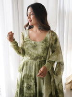 Thumbnail for NOZ2TOZ Women Floral Printed Knee Length Elbow Length Sleeves Round Neck Kurti And Palazzo Set With Net Dupatta - Green - Distacart