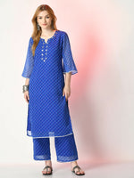 Thumbnail for Myshka Women's Blue Printed Kurta With Palazzos - Distacart