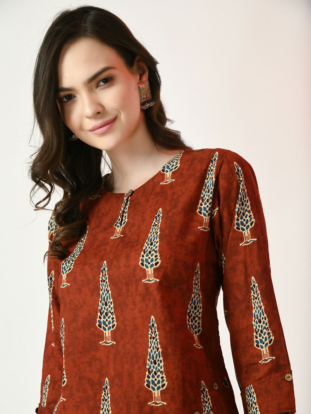Myshka Women's Rust Printed Top - Distacart
