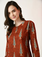 Thumbnail for Myshka Women's Rust Printed Top - Distacart