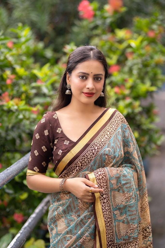 Grey Silk Blend Geometric Saree with Unstitched Blouse - A2M