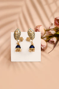 Thumbnail for Peacock Feather Pattern Blue Jhumki Drop Earrings for Womens by House of Ree
