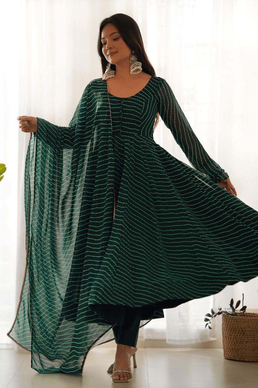 NOZ2TOZ Women Floral Printed Knee Length Elbow Length Sleeves Round Neck Kurti And Palazzo Set With Net Dupatta - Green - Distacart