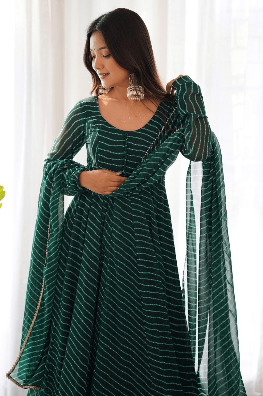 NOZ2TOZ Women Floral Printed Knee Length Elbow Length Sleeves Round Neck Kurti And Palazzo Set With Net Dupatta - Green - Distacart