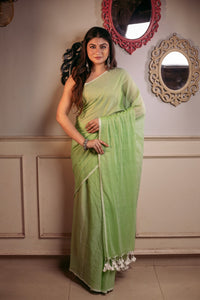 Thumbnail for Very Much Indian Mastaani - Pure Mul Cotton Handloom Saree - Sage Green