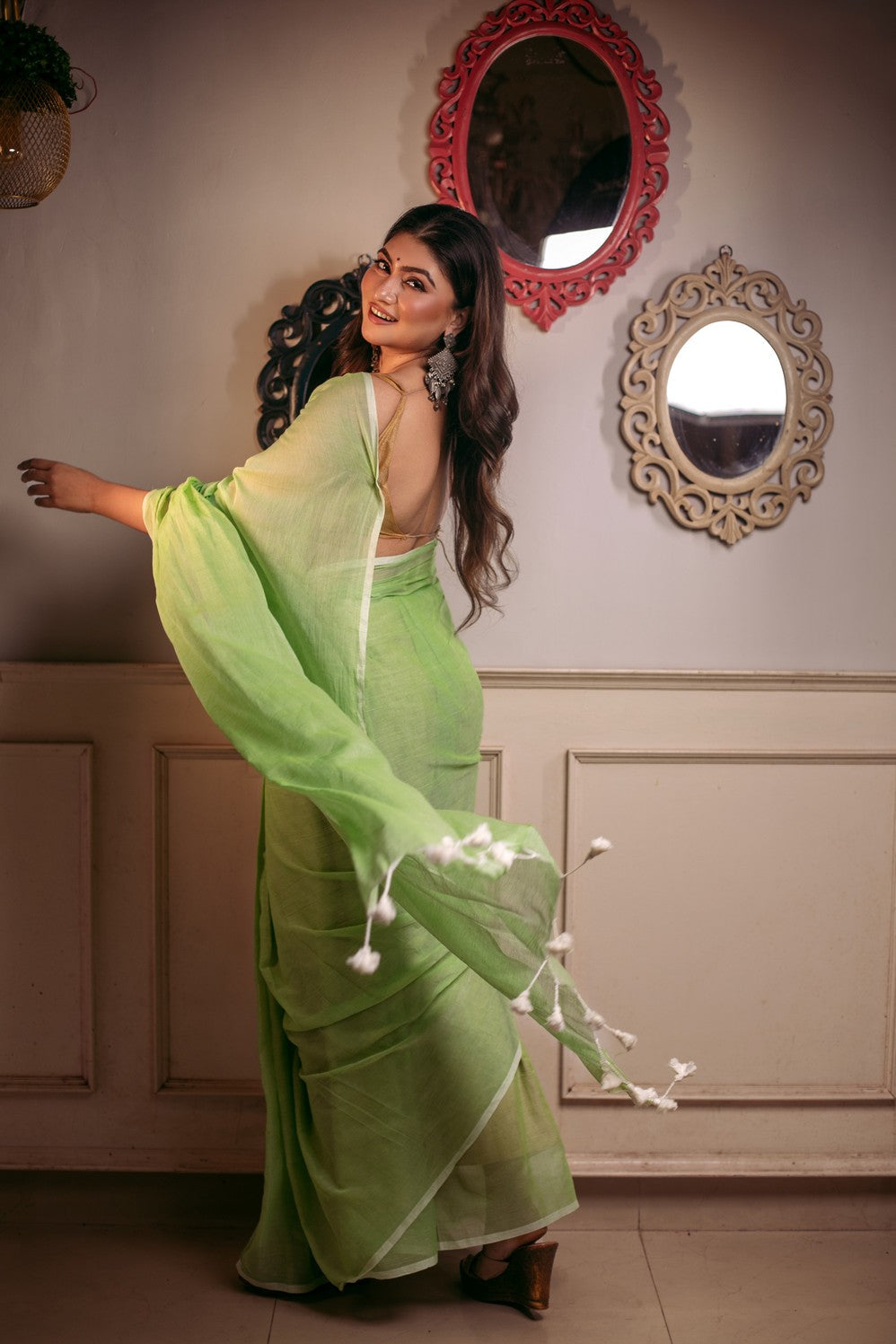 Very Much Indian Mastaani - Pure Mul Cotton Handloom Saree - Sage Green
