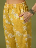 Thumbnail for Myshka Women's Yellow Printed Cotton Straight Party Kurta Set With Dupatta - Distacart