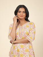 Thumbnail for Aramya Straight Soft Cotton Floral Print Women's Kurta - Off White - Distacart