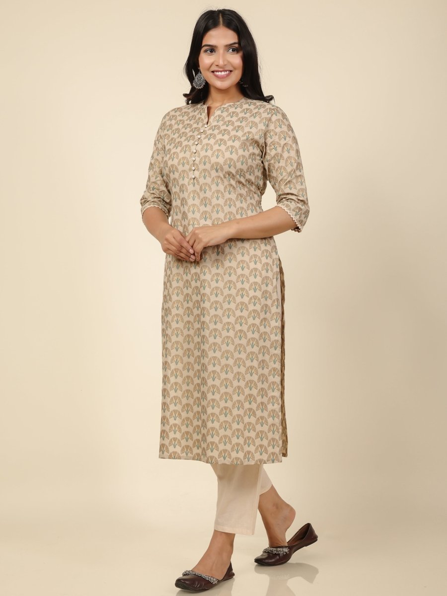 Aramya Straight Soft Cotton Floral Print Women's Kurta - Off White - Distacart