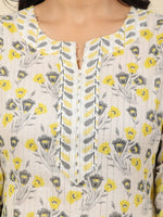 Thumbnail for Aramya Straight Soft Cotton Floral Print Women's Kurta Set - Off White - Distacart